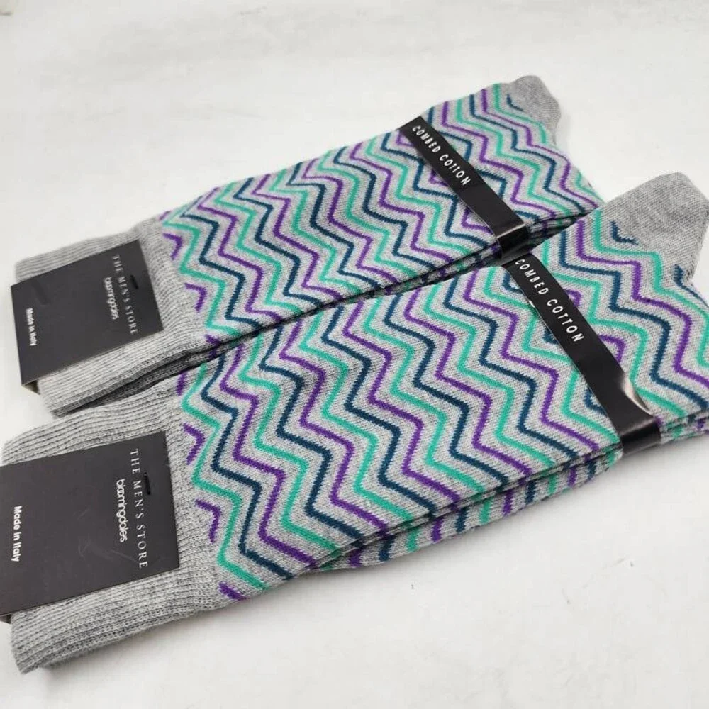 The Men's Store at Bloomingdale's Mini Zigzag Socks Grey Multi - 2 Pairs OS